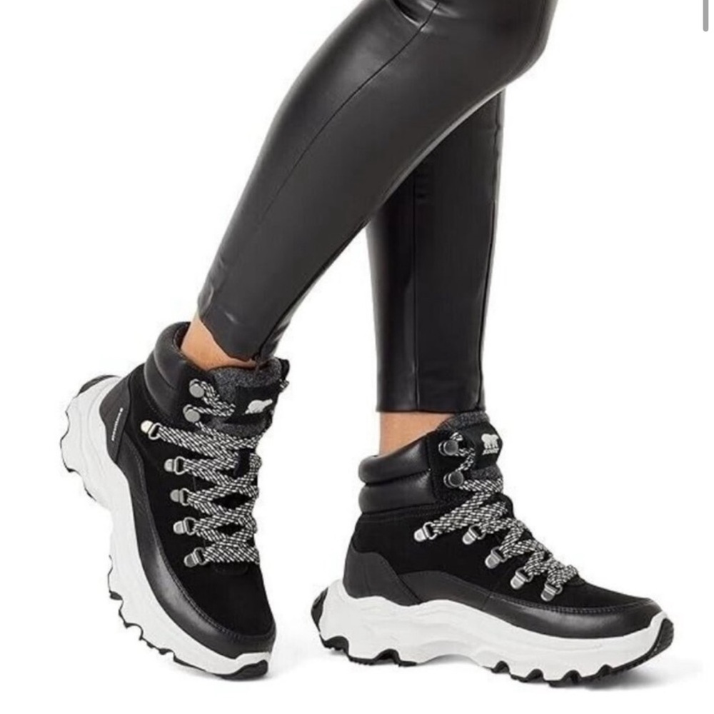 SOREL Kinetic Breakthrough Conquest Waterproof Black White Sneakers Booties